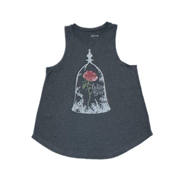 Disney Beauty and the Beast Enchanted Rose Graphic Print Grey Tank Top - Picture 1 of 7